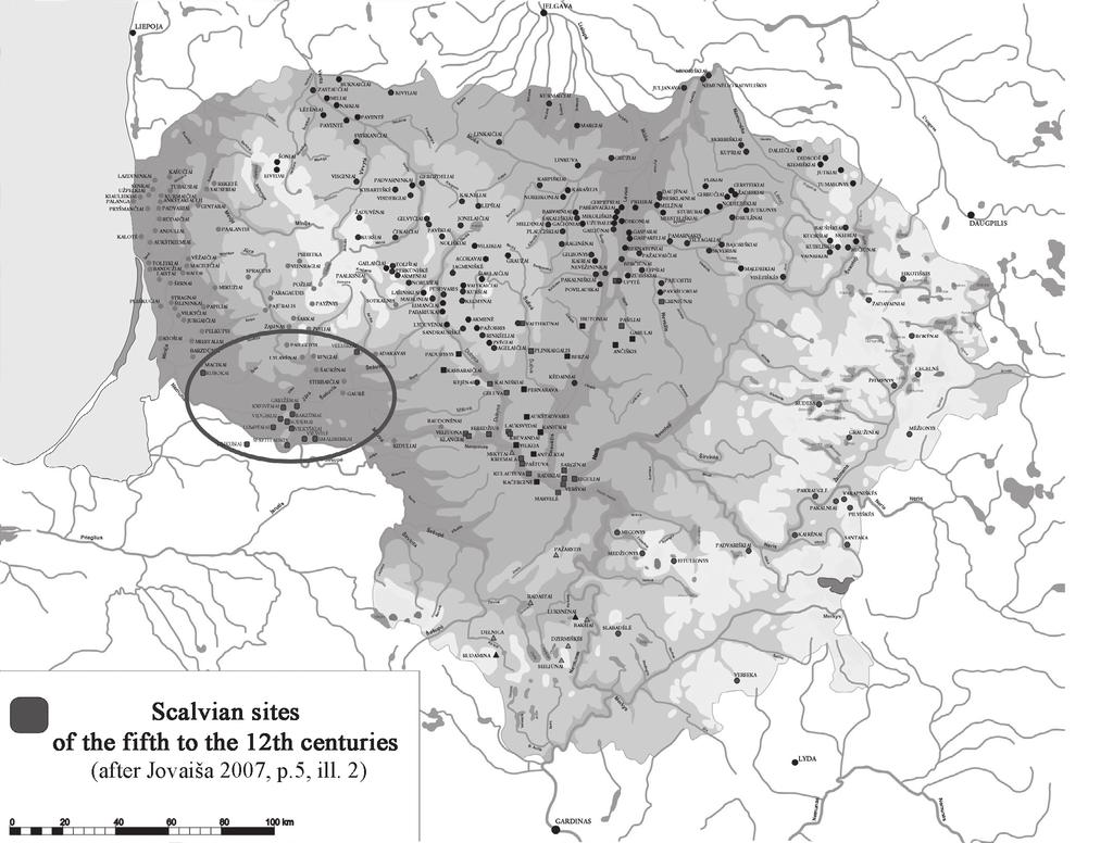 ARCHAEOLOGIA BALTICA 17 Fig. 1. Scalvian sites of the fifth to the 12th centuries (after Jovaiša 2007, p.