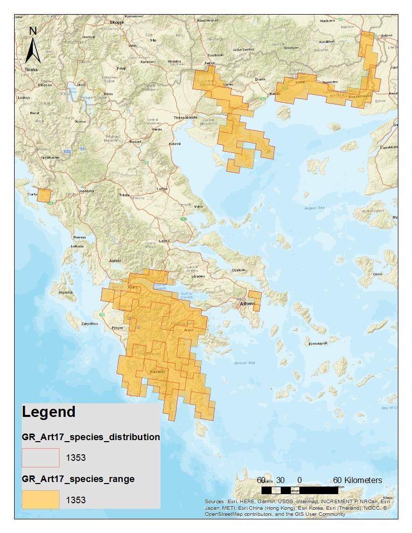 WWF Greece 2009) Range: 30,049 km2 Distribution: 11,525