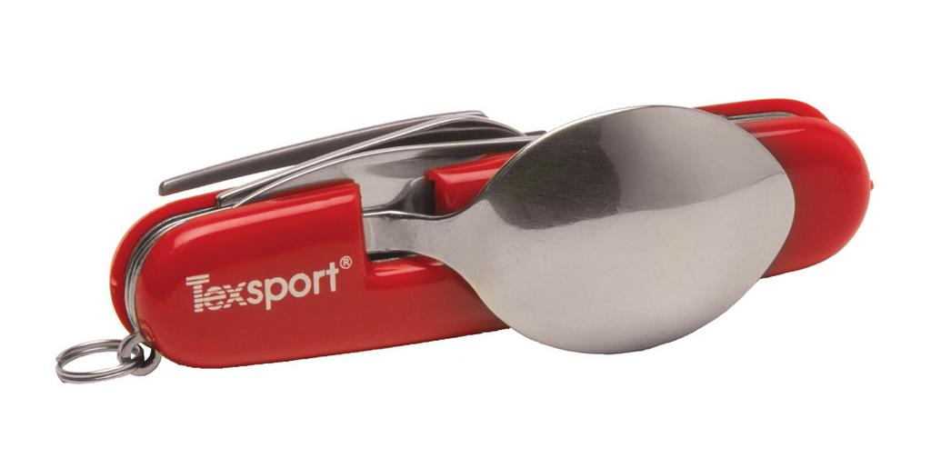 steel knife, fork, spoon, and can opener Separates to