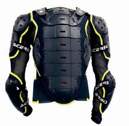 Waist belt with double strap fastening Back plate with covered rivets: removable and washable New yellow trim around padding Polypropylene guards