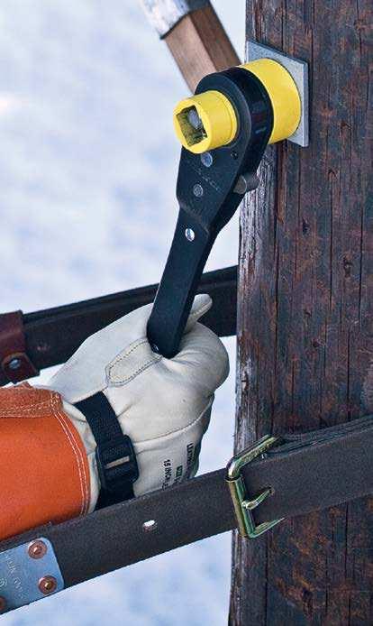 Lineman s Ratcheting Wrenches Bright yellow socket for easy visibility C clamps and suspension
