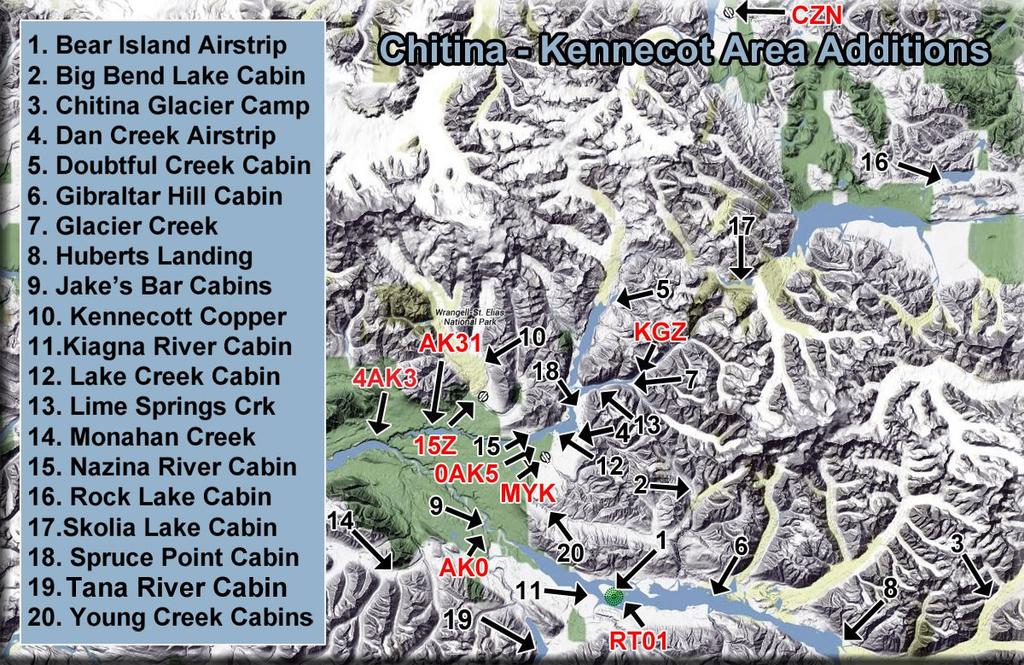 Chitina-Kennecott Area Additions This scenery packages is designed to give the user many add on locations to fly to and explore in the Chitina-Kennecot Glacier areas near McCarthy (15Z).