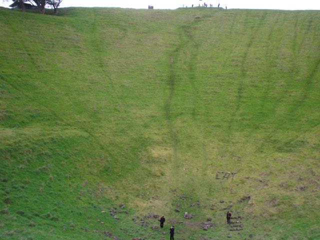 Mt. Eden, Auckland I hiked up the side of the volcano and gazed down into the crater 50m