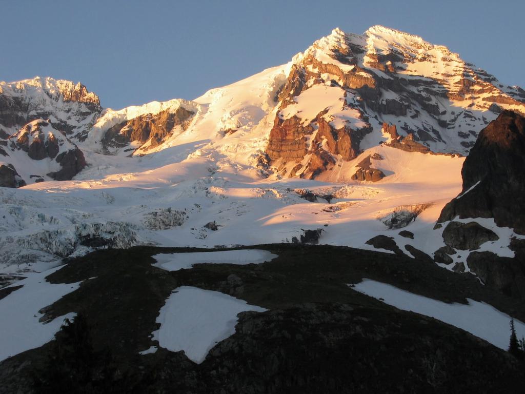 Sunset on Mount Rainier ( Left to Right: Sunset Amphitheater, Tahoma Glacier, Point Success) Deep Thinking.
