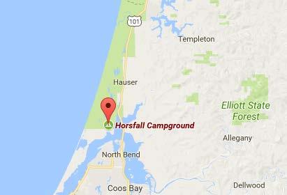 North Bend Horsfall Campground Park #8866285 Restrooms, showers Rate: $20 Pacific Coast Beaches Coos Bay Biking, hiking, wildlife viewing, fishing, boating,