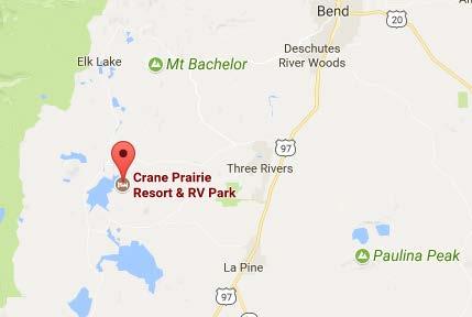 Bend Crane Prairie Campground Park #8866200 Restrooms, laundry Rate: $18 Bend, OR (541) 338-7869 Crane Prairie Reservoir Deschutes River Cascade Lakes Biking, hiking, fishing, swimming, boating Crane