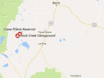 Bend Rock Creek Campground Park #8866198 Restrooms Rate: $16 Bend, OR (541) 383-4000 Crane Prairie Reservoir Cascade Lakes Biking, hiking,