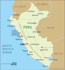 Peru Region: Pacific South America Capital: Lima Landform: Andes Body of Water: Lake Titicaca Climate: Highland and Desert Population: 27.
