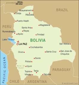 Bolivia Region: Pacific South America Capital: :La Paz, Sucre Landform: Andes Body of Water: Lake Titicaca Climate: Tropical savanna, Highland Population: 8.