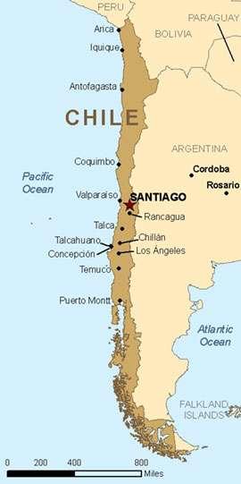 Chile Region: Pacific South America Capital: Santiago Landform: Atacama Desert-(Known for being cloudy and dry) Body of Water: Pacific Ocean Climate: Desert, Mediterranean, Marine West Coast