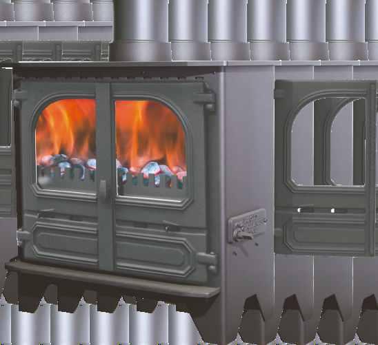The grate mechanism can be adjusted for burning wood or other solid fuels.