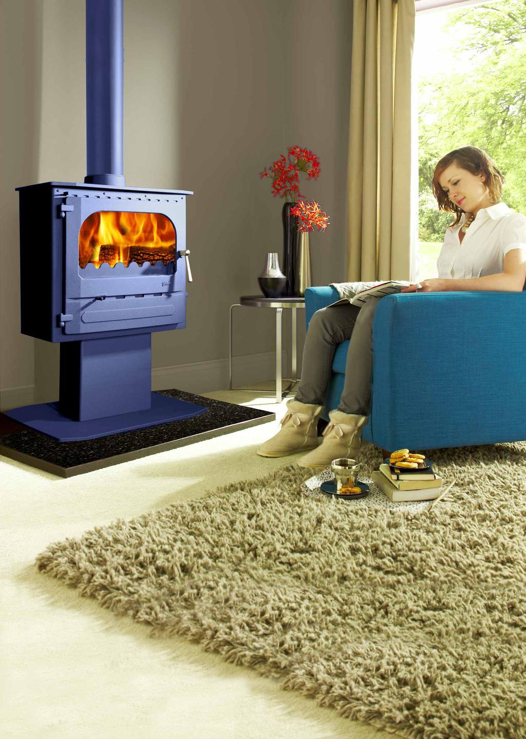 The Highlander 5 Enviroburn Solo Slimline Pedestal (with Blue Metallic Paint Finish see page 16 for more info on colours) has been designed to be the freestanding focal point of your home.