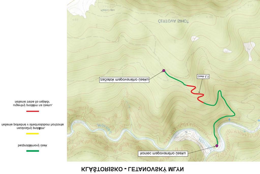13. KLÁŠTORISKO - LETANOVSKÝ MLYN červená značená trasa č. 0911 Dĺžka trasy: 2,5 km Prevýšenie: 257 m Začiatok mapovania problematického úseku - 48.9490908N, 20.