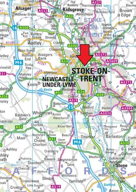 LOCATION Stoke-on-Trent is the commercial centre for North Staffordshire and is located approximately 39 miles north of Birmingham and 31 miles South of Manchester.
