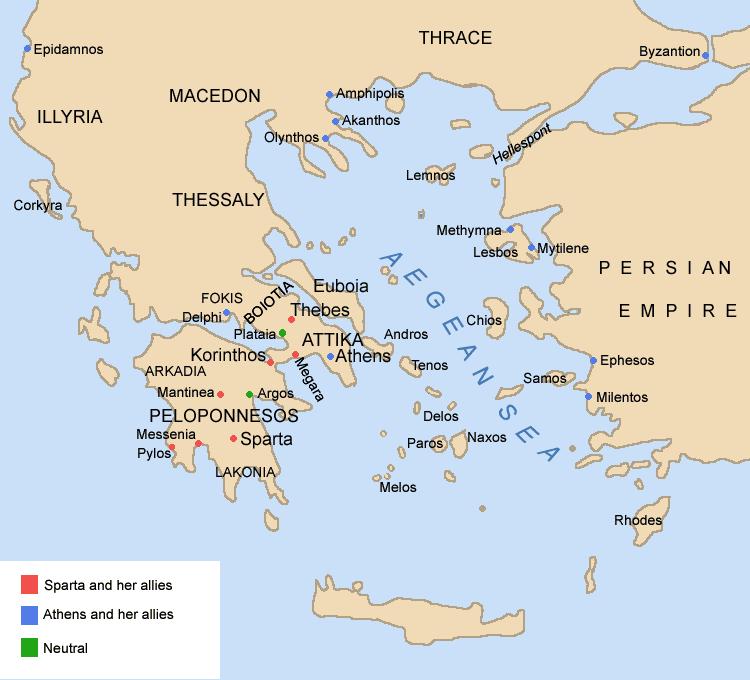 Peloponnesian War: 431-404 BC a. Sparta v. Athens 28 years b.