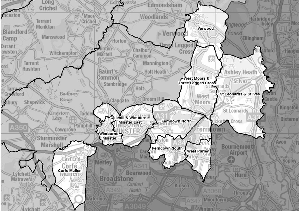 Corfe Mullen, Ferndown and Verwood Ward name Number of Cllrs Variance 2023 Colehill & Wimborne Minster 2-1% East Corfe Mullen 2 10% Ferndown