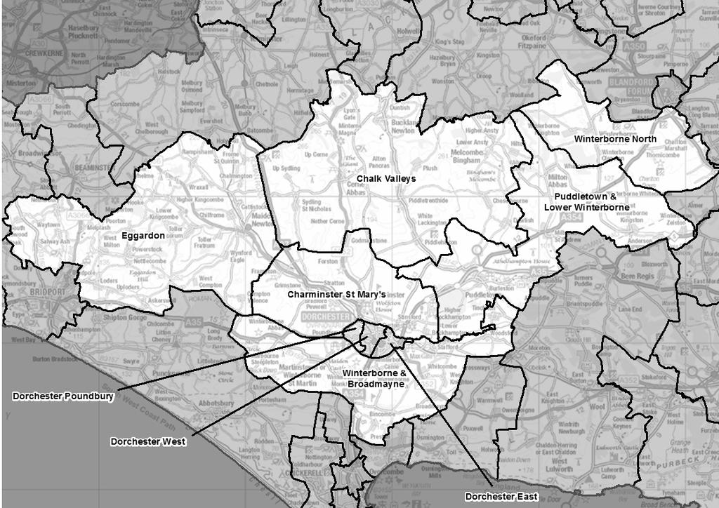 Mid Dorset Ward name Number of Cllrs Variance 2023 Chalk Valleys 1 0% Charminster St Mary s 1 2% Dorchester East 2-8% Dorchester