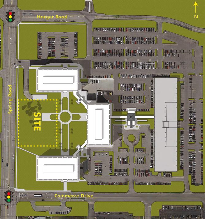 MASTER SITE PLAN Commerce Plaza is situated on a roughly rectangular-shaped site bounded by Commerce Drive to the south, Spring Road to the east, and Harger Road to the north.