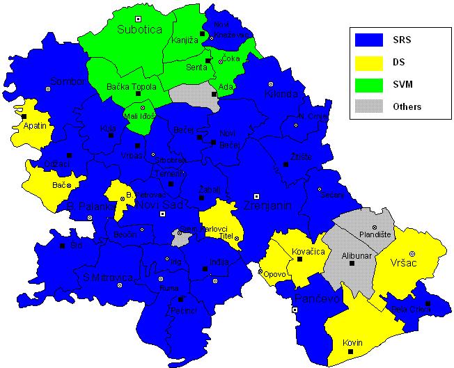 Map 1: Strongest Parties in the Vojvodina Elections, September 2004 86 The results show that the SVM failed in this strategy, losing in the local and provincial elections in September 2004.