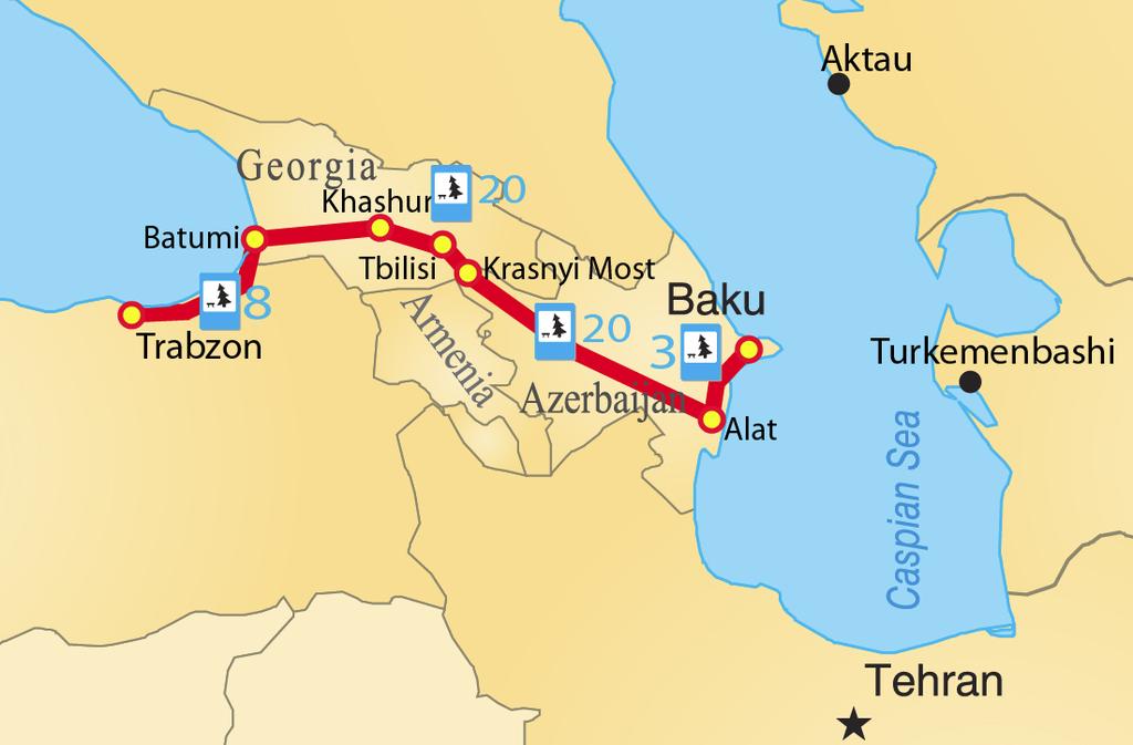 MHI-SC section Rest area Service area Parking lot BCP (border crossing) Dry port (logistics MHI South Caucasus (MHI-SC) section: centre) Trabzon - Sarpi