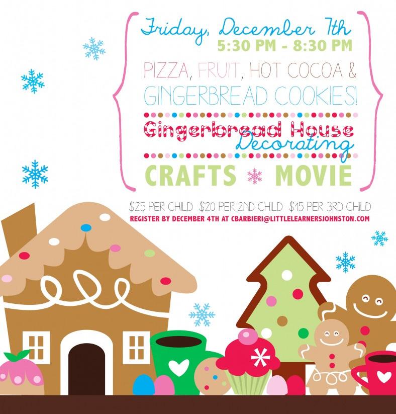 : Doors Open for Decorating Families are welcome to bring their own favorite candy to decorate their gingerbread houses!