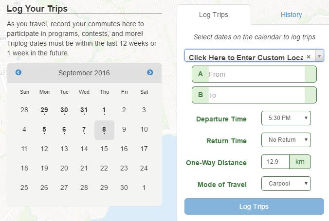 Trip Logging To log a trip, users must select a date on the calendar and fill in the trip