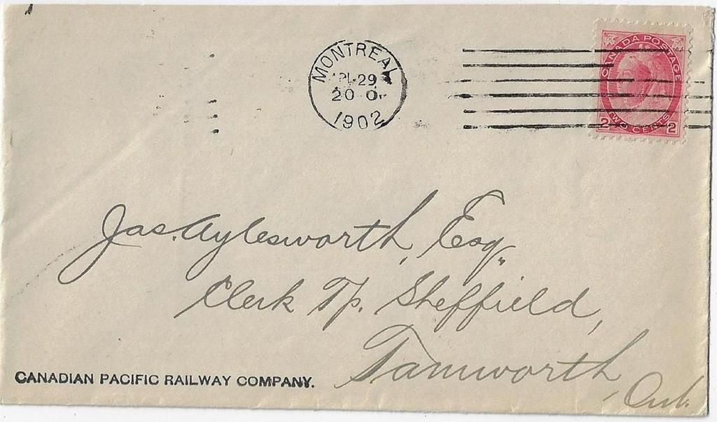 Item 322-17 Montreal Experimental X1 1902, 2 Numeral tied by Montreal Experimental machine cancel (X1) on CPR