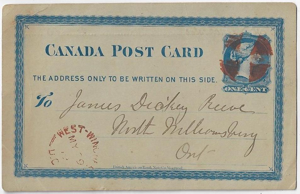 00 Item 322-03 West Winchester UC (Dundas) 1879, 1 stationery card from West Winchester UC (Dundas