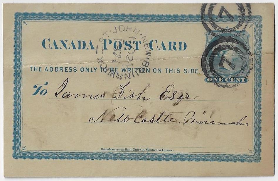 Item 322-04 St. John NB 2-Ring-7 1871, 1 stationery card from St.