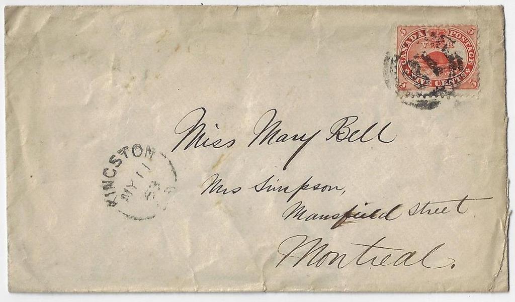 Item 322-13 Kingston 4-Ring-18 1863, 5 Beaver tied by 4-Ring-18 on cover from Kingston CW (Berri