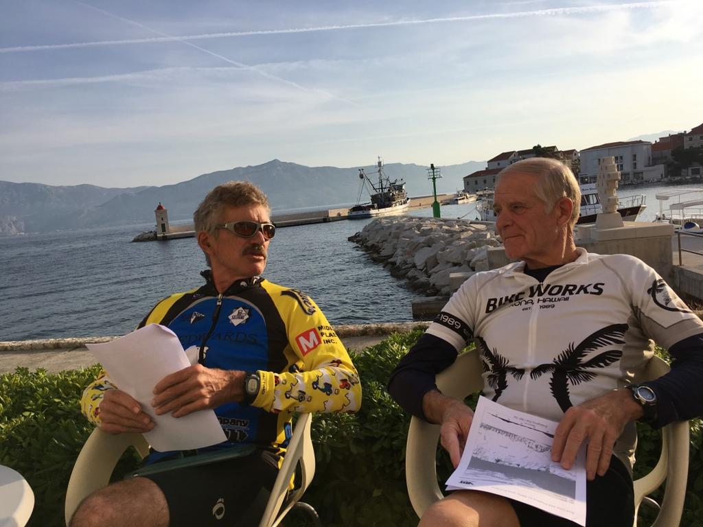 Making Plans Were Steve and Hollis discussing plans for Copper? No, they are reviewing the route notes on their bike trip in Croatia...town of Postira along with Patsy and Donna.