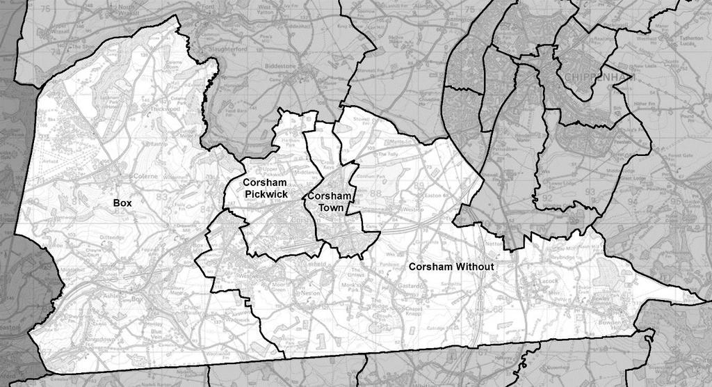 Corsham Division name councillors Variance 2024 Box 1-2% Corsham Pickwick 1 4% Corsham Town 1 10% Corsham Without 1-6% Box and Corsham Without 76 The Council proposed that the community at Box Hill