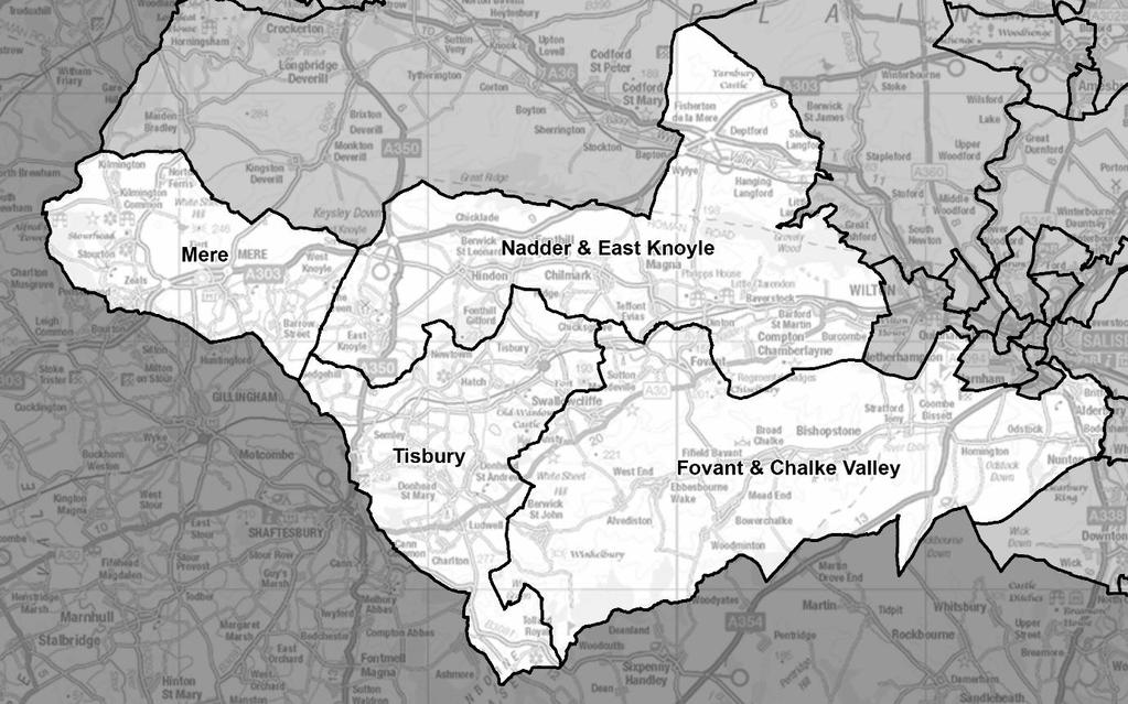 Southern Wiltshire Division name councillors Variance 2024 Fovant & Chalke Valley 1 6% Mere 1-9% Nadder & East Knoyle 1-5% Tisbury 1 3% Wilton 1-6% Fovant & Chalke Valley, Nadder & East Knoyle and