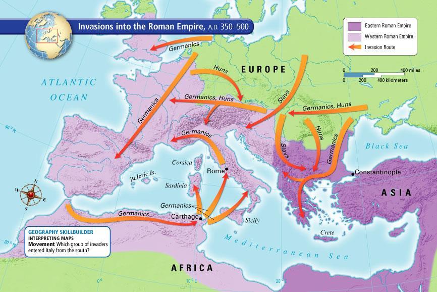 WESTERN EMPIRE Medieval Europe EASTERN EMPIRE Byzantine Europe As invasions increased, the western Roman Empire finally fell to Germanic