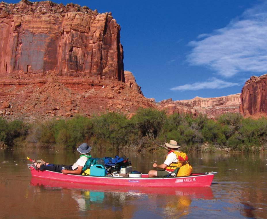 3 Labyrinth Canyon Upper left: Boaters float down the calm waters of Labyrinth Canyon,