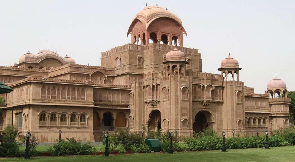 L ALLGARH PAL AC E AND LAXMI NIWASPALACE Located in Bikaner, these palaces were built by the Late Maharaja Ganga Singh, the maker of modern Bikaner and designed by Sir Swinton Jacob, the celebrated