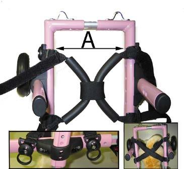Rear Leg Ring Attachment Put the Front Harness on your pet Red Strap goes under the dog and clips to other side of harness. Side clips face to the back.