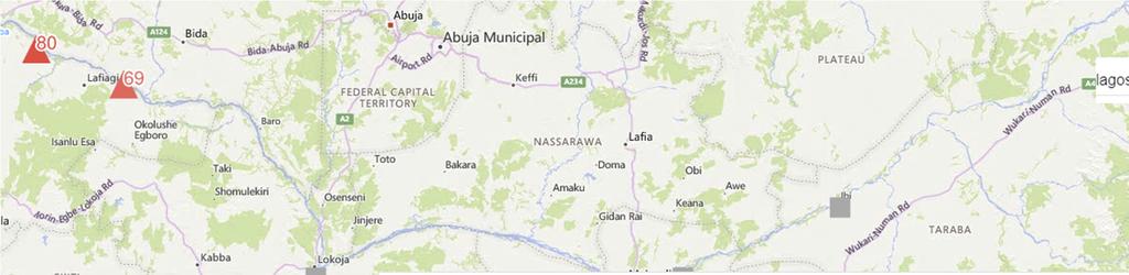Benue River: According to the latest GloFAS forecasts river levels in the main Benue River are predicted to increase slightly over the coming days remaining however well below flood levels.