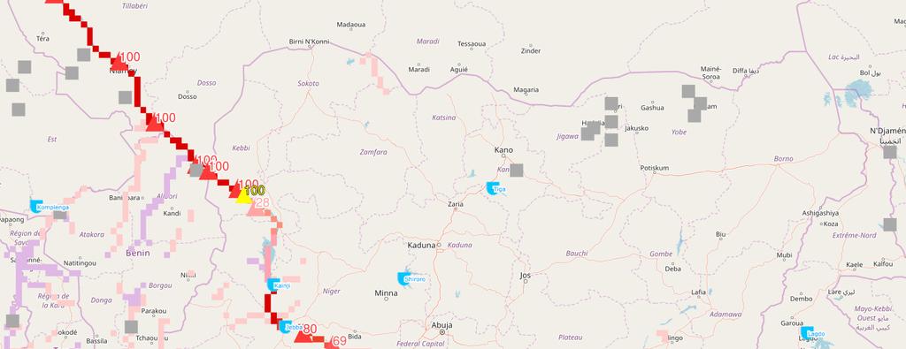 2.2 Hydrological Forecast Niger River: According to the latest GloFAS forecasts there is a flood wave travelling down the Niger River (see Figure below).