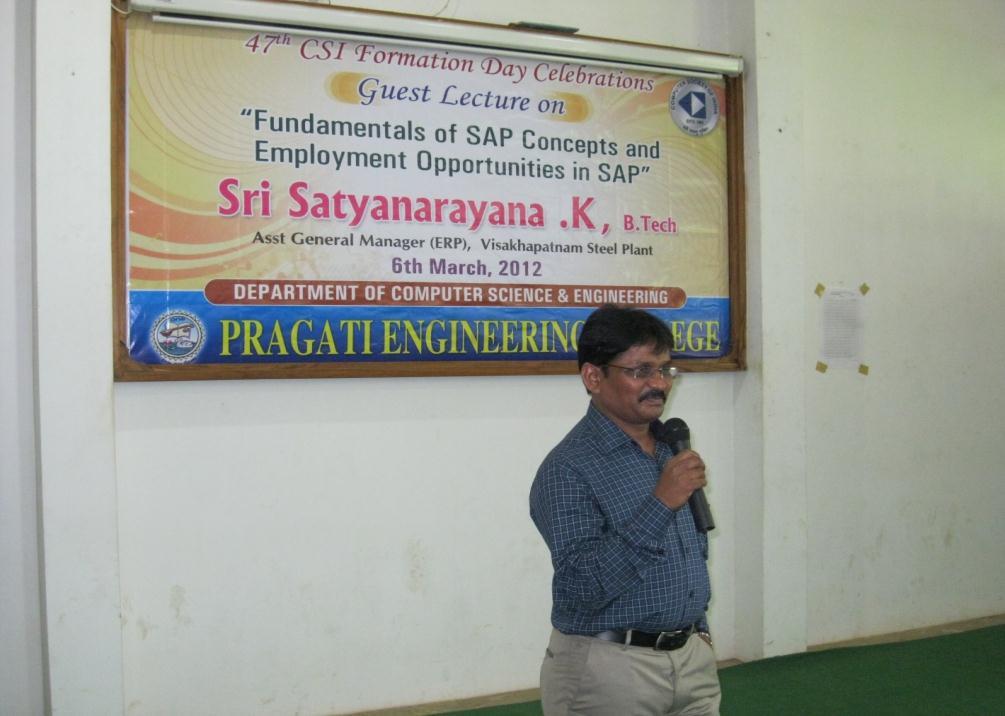 Naveen Kumar on 20-1-2012 at Seminar Hall -1 in Pragati Engineering College. Over 120 Students have attended the seminar.