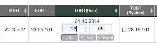 Figure 21 Click on TOBT (User) Cell 2. Upon clicking, a timing text field will be displayed.