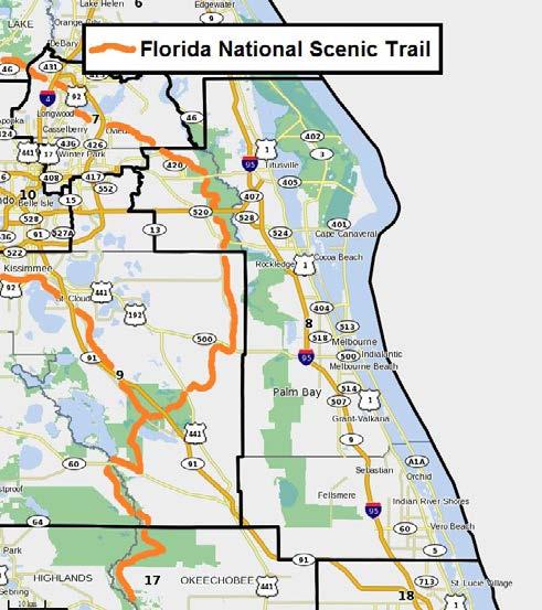 20 km 10 mi District 8 The Honorable Bill Posey The Florida Trail in District 8 highlights the uniquely effective partnership between