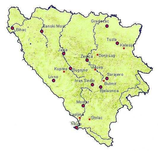 Network of meteorological stations in Federation of Bosnia and Herzegovina 3 Automatic stations 8 Climatological stations 12 Main meteorological station 11 Agrometeorological stations 520 rainfall