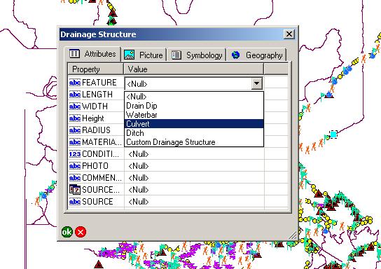 An Example Adding a drainage structure to our data Highlighted blue square right of the dialogue box is where future e drainage structure will go.