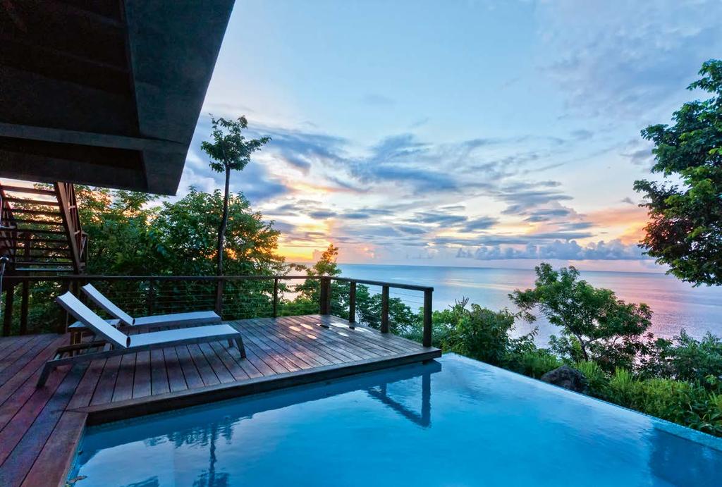 All the properties offer glorious views over the Caribbean Sea and rainforest-covered mountains.