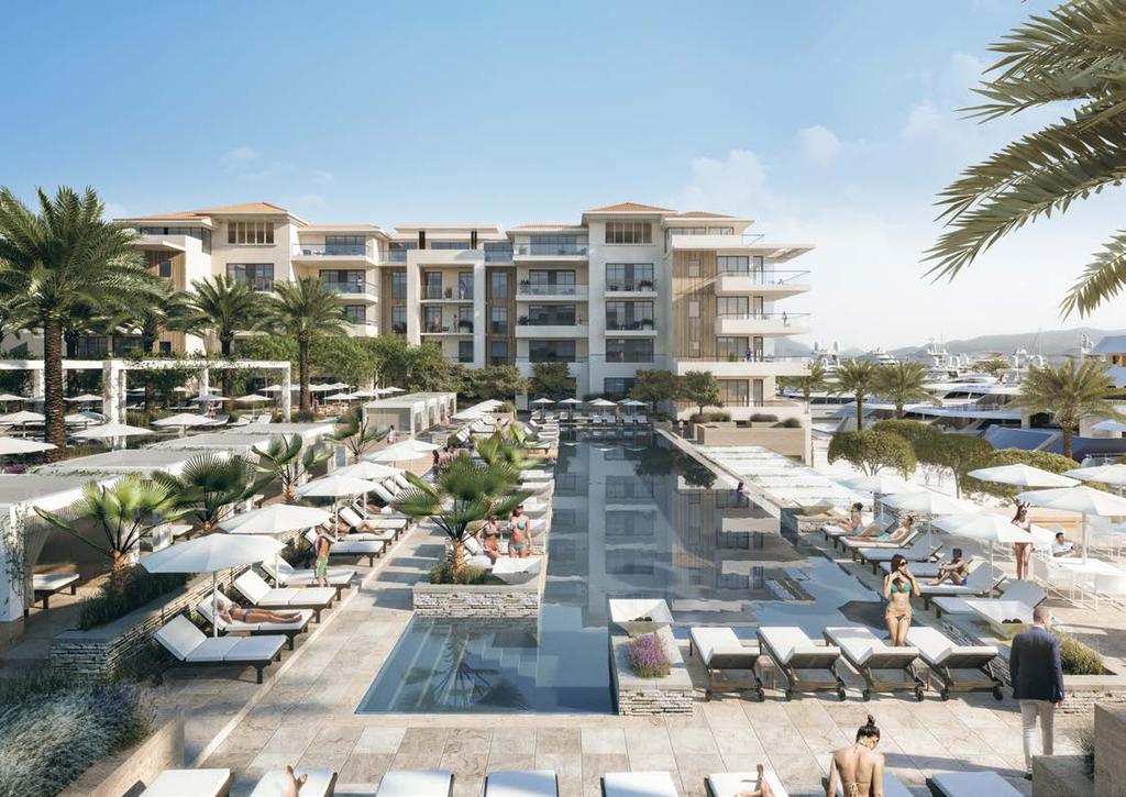 raised pool deck overlooking Town Quay Regent pool club RESIDENCES Pool Club Living These contemporary chic residences were inspired by the Italian Riviera and bring a touch of modern-day glamour to