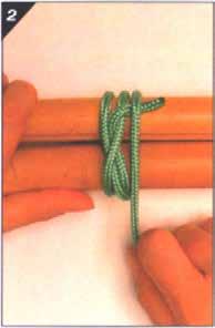 2. Wrap around both poles, trapping the end of the clove hitch. Note. From Pocket Guide to Knots and Splices (p.