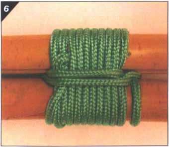 6. Pull tight to finish the round lashing with the poles parallel. Note. From Pocket Guide to Knots and Splices (p. 185), by D. Pawson, 2001, London, England: Prospero Books Inc.