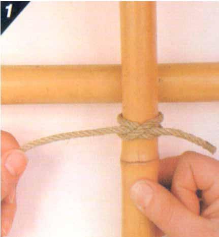 Steps to Tying a Square Lashing 1. With the vertical pole on top of the horizontal pole, make a clove hitch on the vertical pole just below the horizontal pole. Note.