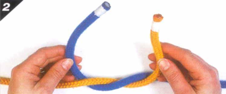 2. Bring the left-hand working end under the right-hand working end. Note. From Pocket Guide to Knots and Splices (p. 98), by D.